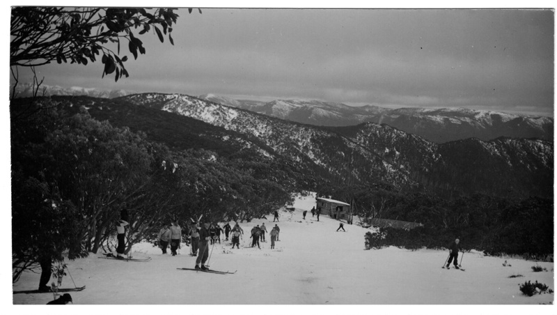 Black And White Photograph Skiers On Slopes At Mt Buller McColl AP