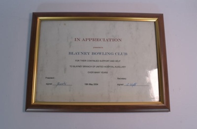 United Hospitals Auxiliary Certificate; Blayney Branch of United Hospital Auxiliary; 2004; D-BCL-091