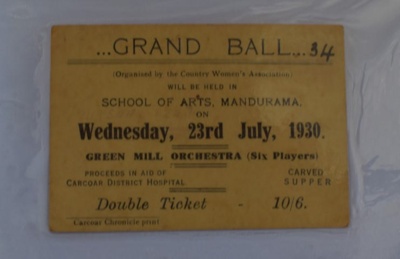 Grand Ball Ticket 1930; Carcoar Chronicle Print; 1930; D-WIL-001.02