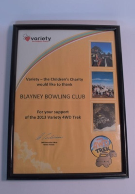 Variety Club Certificate; Variety - the Children's Charity; 2013; D-BCL-090