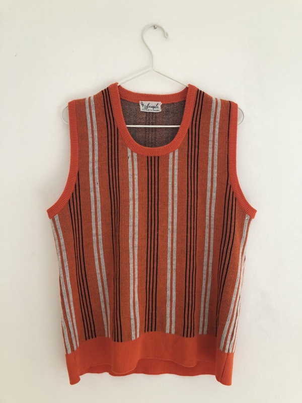 ORANGE WHITE AND BLACK KNITTED VEST; SAMPLE; PRE 1997; TS2 | eHive