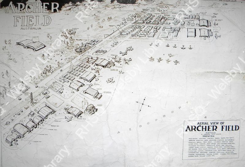 Aerial sketch of Archerfield aerodrome c 1945 during US airforce ...