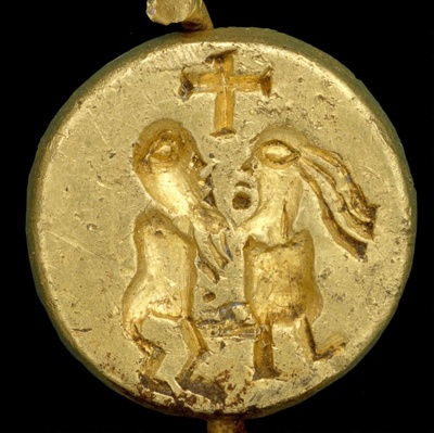 Seal matrix of Baldahildis (Bathild), <a href="http://norfolkmuseumscollections.org/collections/objects/object-1104558758.html"target="_blank">Norwich Castle Museum 2000.42</a>; 648; EXH38: 2000.42