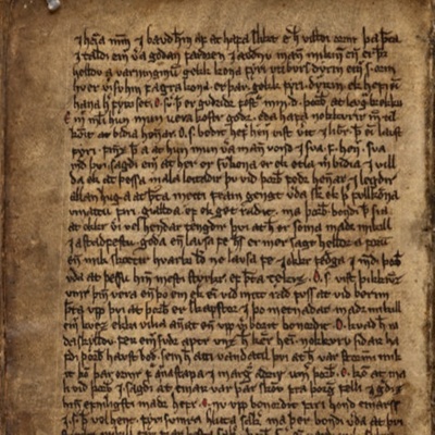 Account of Guðríðr Þorbjarnardóttir (c. 980-1019), <a href="https://www.webexhibits.org/vinland/zoom.php?i=images/middle-eric-the-red.jpg&j=Erik+the+Red%27s+Saga.+Although+it+bears+only+the+name+of+Erik+the+Red%2C+this+saga+might+be+more+aptly+named+%26quot%3BGudrid%27s+Saga.%26quot%3B+It+is+preserved+in+two+manuscripts%3B+this+one+is+from+the+bishopric+at+Sk%26aacute%3Blholt+and+dates+ca.+1420-50/"target="_blank">in the Saga of Eric the Red</a>; 1420–50; EXH94: AM 544 44to