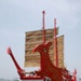 Reconstruction of the embassy boats, kentoshi-sen (遣唐使), shown in the scroll, at Osaka port, Japan, 2010.