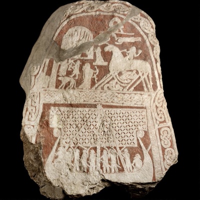 Tjängvide Memorial Stone, <a href="https://samlingar.shm.se/object/774BE65D-8F50-4298-A858-9BBF335F94AB"target="_blank">Swedish History Museum: 108203_HST</a>; 800-1100; Sweden; EXH113: 108203_HST
