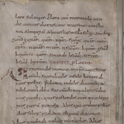 The Hodoeporican of St. Willibald: <a href="https://iiif.biblissima.fr/collections/manifest/ddbc5b54f8357800d8f433c6311effe54b16e214?tify={%22pages%22:[146,147],%22view%22:%22info%22}/"target="_blank">Huneberc of Heidenheim</a>; 8th c.; Germany; EXH93: CLM 1086