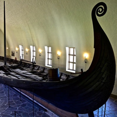 Oseberg Ship, <a href="https://www.vikingtidsmuseet.no/english/the-collection/"target="_blank">Viking Ship Museum, Oslo</a>; 820; Norway; EXH118: Oseberg ship