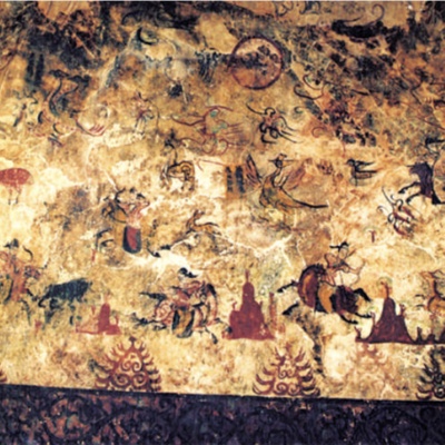 Mural of Hunting Scene, <a href="https://www.ijkaa.org/v.9/0/8/136#body-section-2 fig 14"target="_blank">Deokheung-ri Tomb, North Korea</a>

; 408; Korea; EXH129