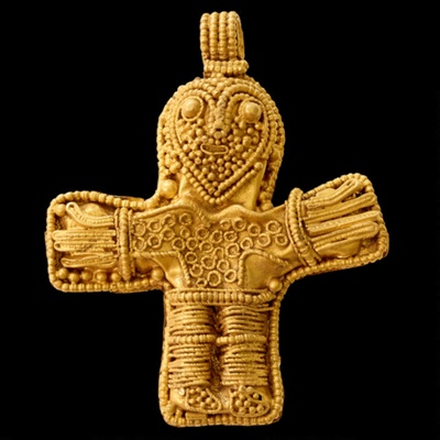 Gold crucifixion cross from Funen Island, Denmark, <a href="https://en.natmus.dk/museums-and-palaces/the-national-museum-of-denmark/"target="_blank">National Museum of Denmark, C42515</a>; Early 10th century; EXH4: C42515