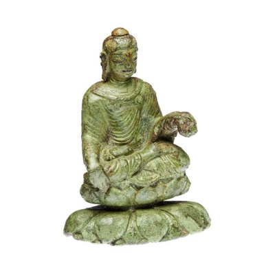 Buddha Figurine, <a href="https://samlingar.shm.se/object/7B9D123A-0D6E-4C5E-B586-3A8495582833#group-27"target="_blank">Stockholm History Museum, 108115_HST</a>; 6th-7th c.; Swat; EXH139: SHM 108115_HST