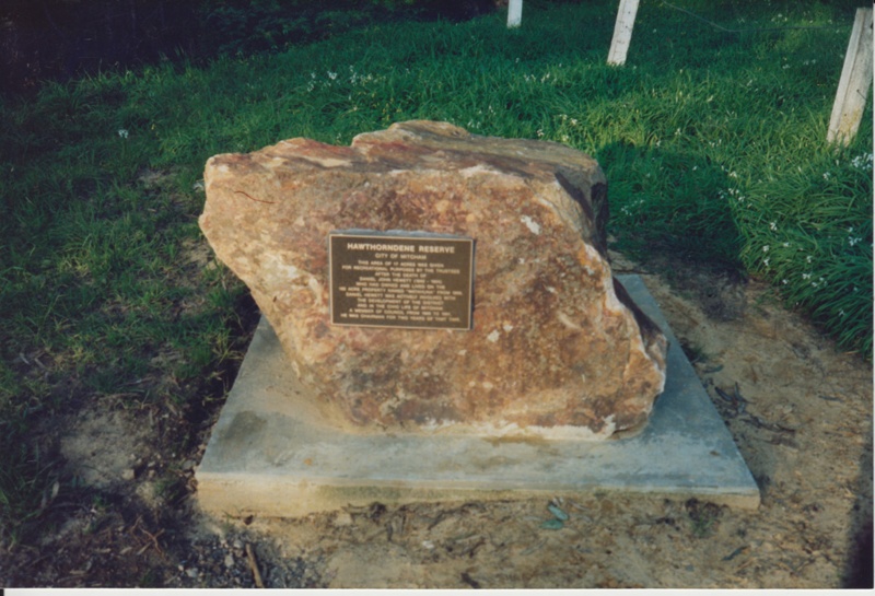 Commemorative plaque on rock, Hawthorndene; 1991; P01655WI | eHive