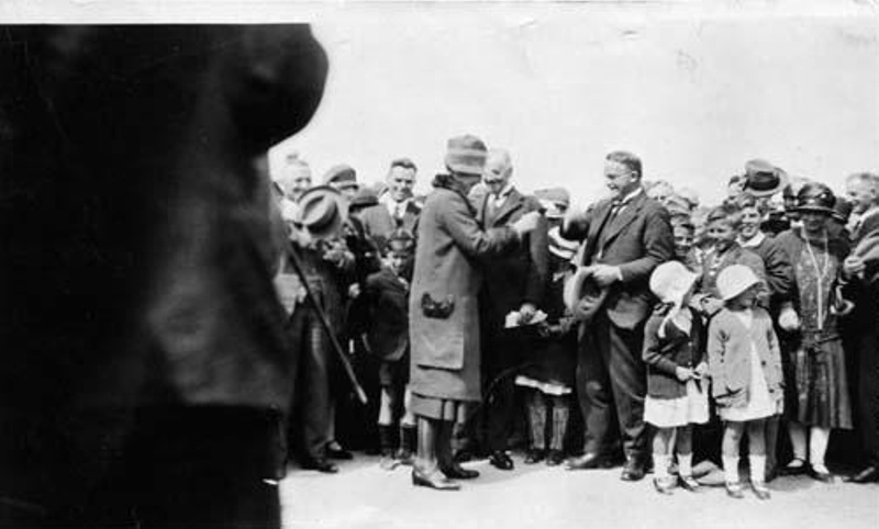 Lady Rhodes Lady Rhodes cutting ribbon Selwyn Bridge, Sir Heaton partly obscured ...