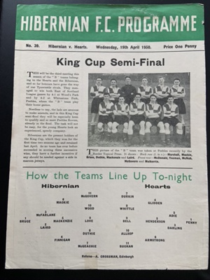 Programme: Hibernian B V Hearts B 1949/50 King Cup Semi-Final ...