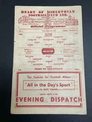 Programme: Hearts v Clyde 1947/8 Scottish League Cup; Heart of ...