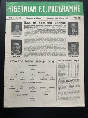 Programme: Hibernian B V Hearts B 1950/51 East Of Scotland League ...