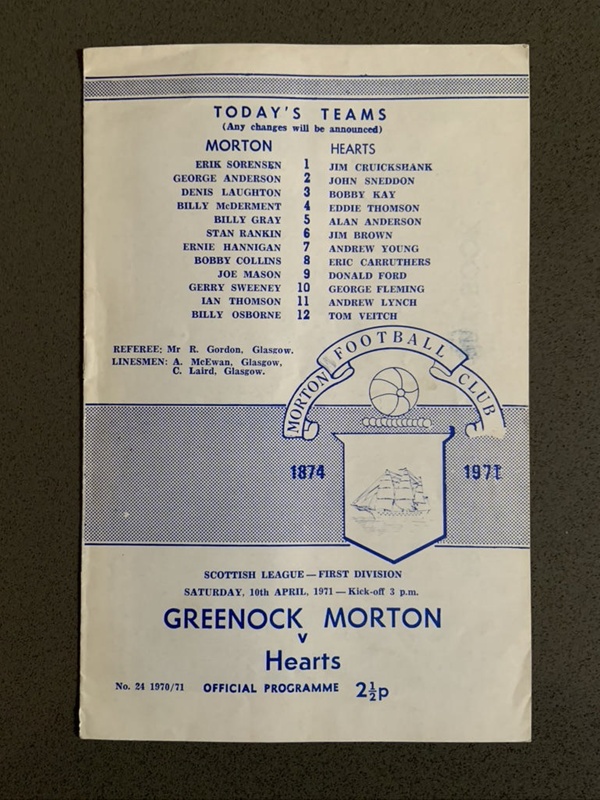 Programme: Morton v Hearts 1970/1 Scottish League First Division ...