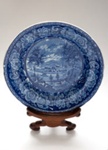 'Hobart Town', Staffordshire earthenware plate with blue & white transfer pattern; George William Evans - Artist; c1825; SF001137