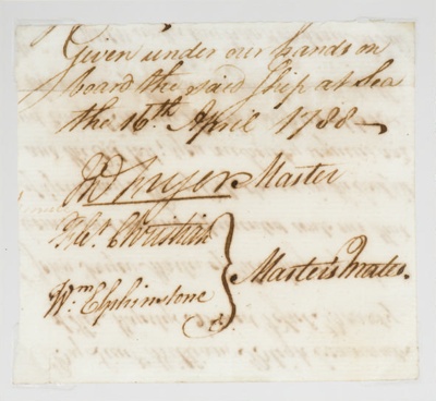 Document bearing Fletcher Christian’s signature; Fletcher Christian - Signatory; 1788; SF000165