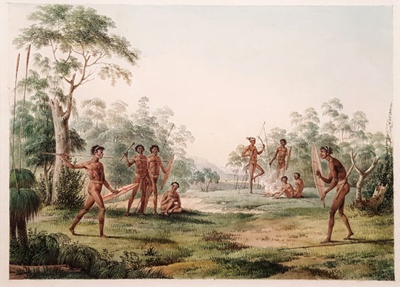 Aborigines in Landscape; Pierre Antoine Marchais - Artist; c1817-1820; SF001740