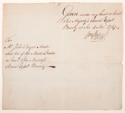 William Bligh’s signature given on BOUNTY; William Bligh - Author; 1787; SF000676