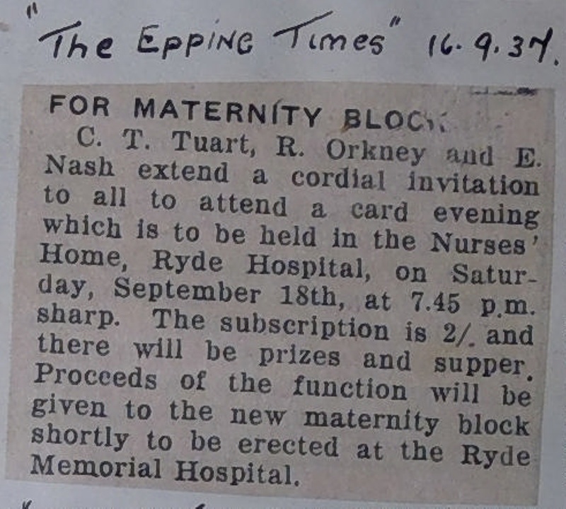 Newspaper Clipping Epping Times, For Maternity Block 16/09/1937