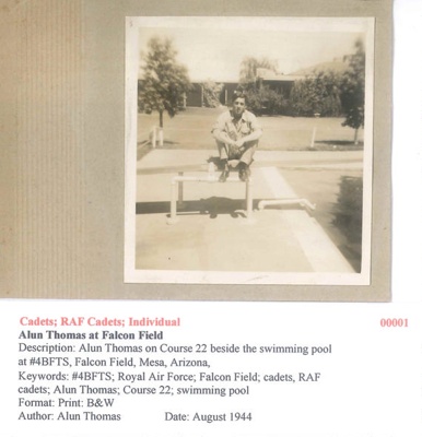 Alun Thomas - Beside the swimming pool - Course 22 - Falcon Field - August 1944 - Photo No. 00001; 83460
