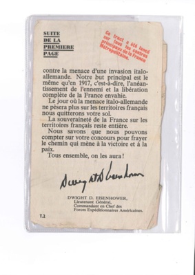 American propaganda leaflets (2) - in Arabic & French - dropped in North Africa prior t0 invasion; 34927