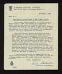 Letter - London county council - "The council's services in war-time" - December 1945; 1/12/1945; 5575 Letter - London county council - "The council's services in war-time" - December 1945; 1/12/1945; 5575