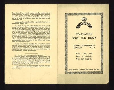 Civil Defence information leaflet no: 3 - "Evacuation - why and how ?" - July 1939; 1/07/1939; 13117