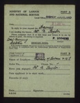 Employment exchange card (green) - Ministry of Labour & National Service - Bevin boy Mr. N. Taylor to report to coalmining training centre - Horden - 31/01/1944; 31/01/1944; 6128 Employment exchange card (green) - Ministry of Labour & National Service - Bevin boy Mr. N. Taylor to report to coalmining training centre - Horden - 31/01/1944; 31/01/1944; 6128