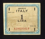 Bank note - Allied military currency - one lira - issued in Italy - 1943; 1/01/1943; 6107