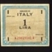 Bank note - Allied military currency - one lira - issued in Italy - 1943; 1/01/1943; 6107 Bank note - Allied military currency - one lira - issued in Italy - 1943; 1/01/1943; 6107