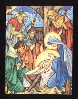 Christmas card - national savings stamps Christmas gift - manger scene; 13168