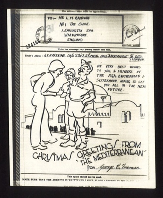 Forces Christmas aerogramme - from G.E. Freeman - "H.M.S. abercrombie" - Mediterranean area; 13365 Forces Christmas aerogramme - from G.E. Freeman - "H.M.S. abercrombie" - Mediterranean area; 13365