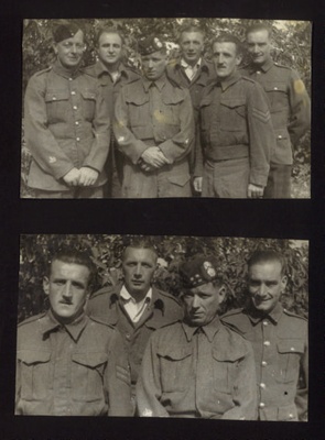 2x Photos of Sgt J.B McFeat, POW Stalag 383, 1943 in uniform with comrades, Poland 1943 ; 76921