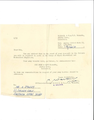 Correspondence re: transfer to the Army Reserve - Arthur Stanley - March 1951; 1/03/1951; 34951