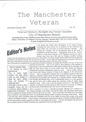 Copy of the Manchester Veteran No: 92 - Newsletter of the Eighth Army Veterans Association - Jan/March 2001; 1/01/2001; 35511