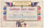 Colour copy of "Empire Day 1940" Certificate - awarded to Margaret J. Rowlay - - issued by the Over-Seas League; 1/01/1940; 38037