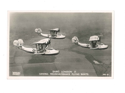 Photograph - "Saro London II" - general reconnaissance flying boats - (3 in formation); 36541 Photograph - "Saro London II" - general reconnaissance flying boats - (3 in formation); 36541