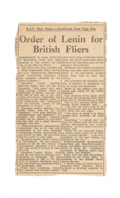 Press cuttings (2) - R.A.F. pilots deliver Hurricane aircraft to Russian Air Force & train Soviet pilots in Russia; 37035 Press cuttings (2) - R.A.F. pilots deliver Hurricane aircraft to Russian Air Force & train Soviet pilots in Russia; 37035
