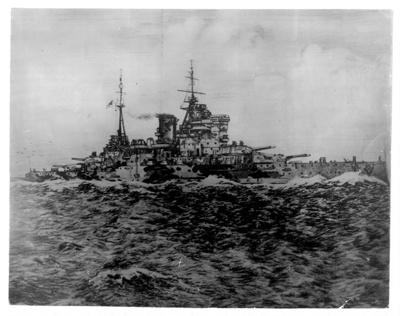 Photograph of pencil drawing - possibly "H.M.S. Queen Elizabeth" - battleship; 38312