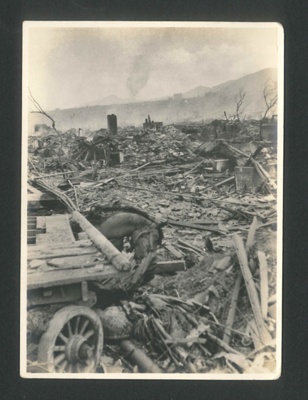 Black & white postcards of scenes after the dropping of the atomic bomb (Nagasaki, Hiroshima?); 79746