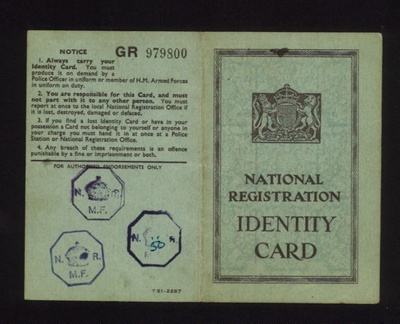 National registration identity card - Violet F. Marriott - NortHampton - 13/08/1947; 13/08/1947; 5994