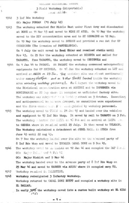 Typescript history of "3 field workshop (airportable)" - 3rd Infantry Brigade workshop 1942-1962; 37864