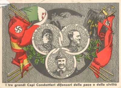 WW2 Italian post card - features the three dictators - Mussolini - Hitler - Franco; 37879 WW2 Italian post card - features the three dictators - Mussolini - Hitler - Franco; 37879