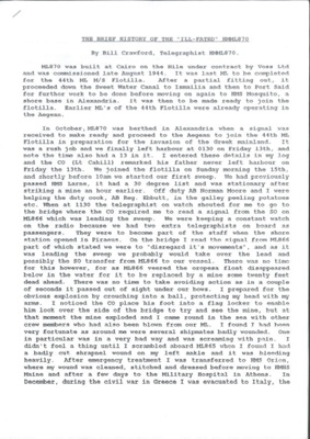 Typescript account - "The brief history of the ill-fated hmml 870" - motor launch 870; 36446