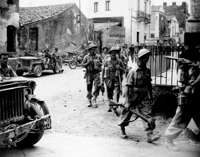 Photograph - British troops of the 8th Army passing through Sicilian town of Misterbianco - 1943; 2639