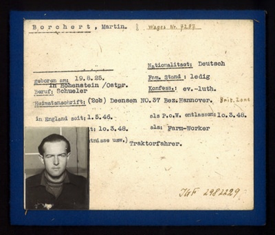 German Eden Camp P.O.W. record card - Martin Borchert - German - Dob 19/08/1925; 6574 German Eden Camp P.O.W. record card - Martin Borchert - German - Dob 19/08/1925; 6574