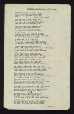 Poem - "Invasion - the English girl's lament" - an English girl's view of American servicemen; 9764